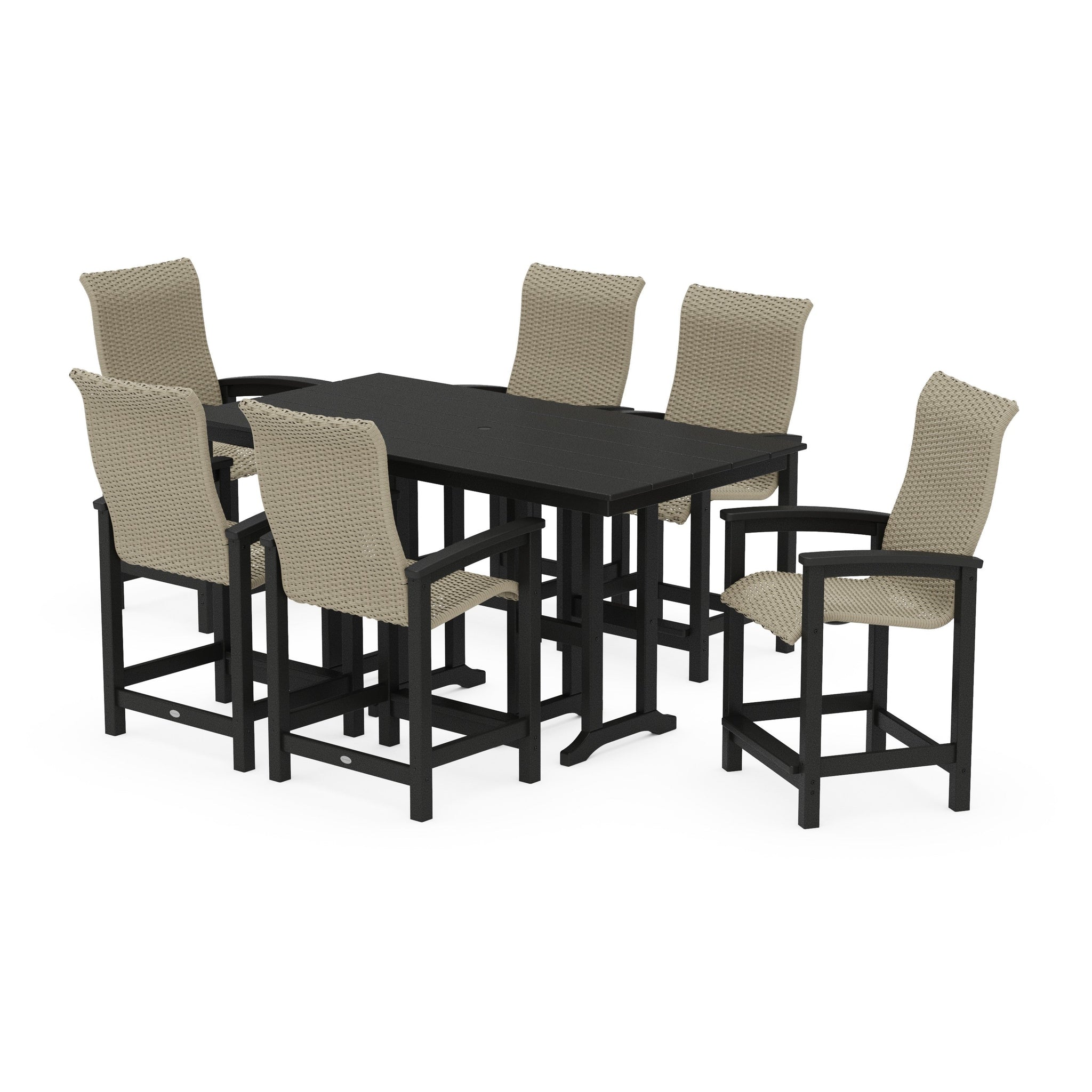 Coastal Woven High-Back Arm Chair 7-Piece Farmhouse Counter Set