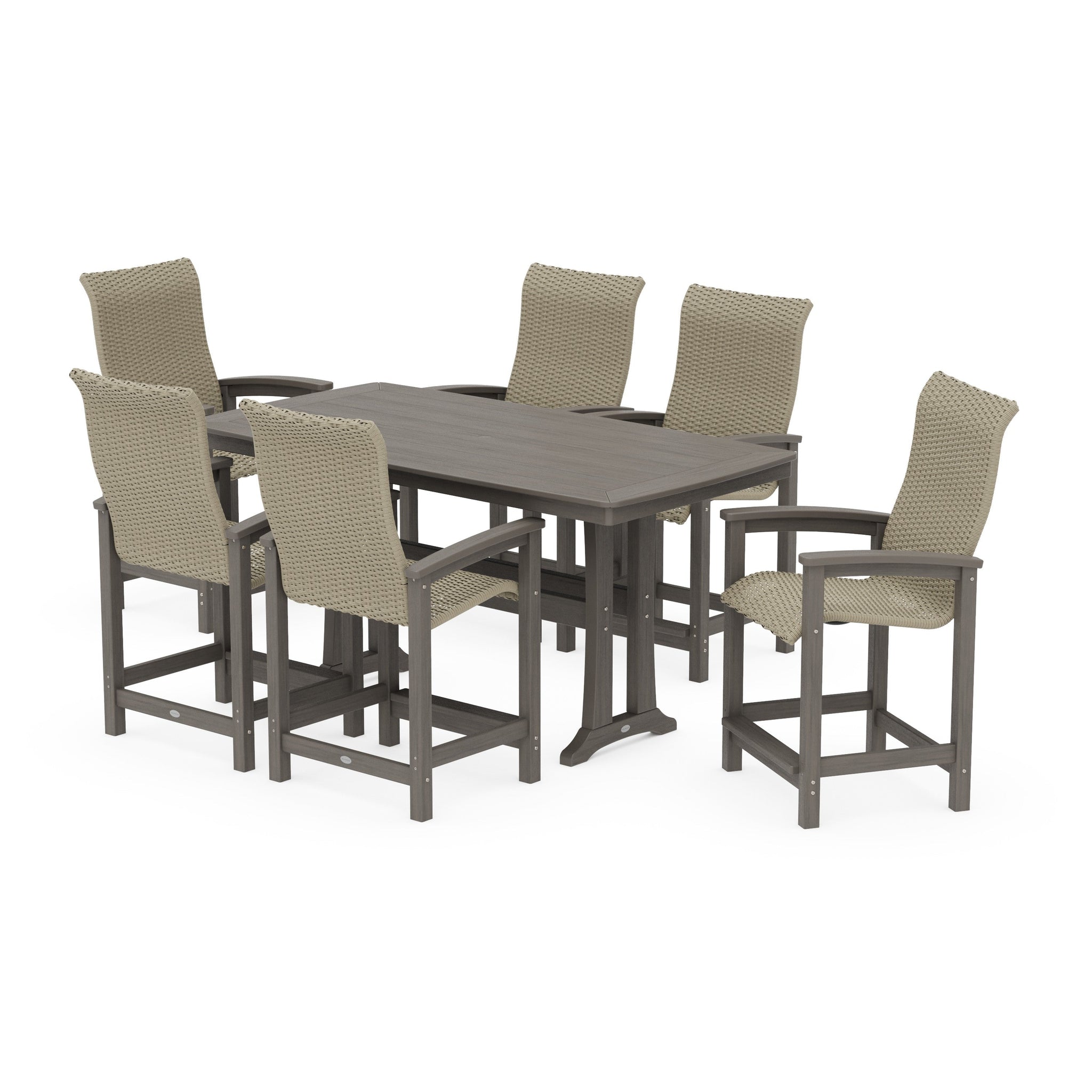 Coastal Woven High-Back Arm Chair 7-Piece Counter Set with Trestle Legs