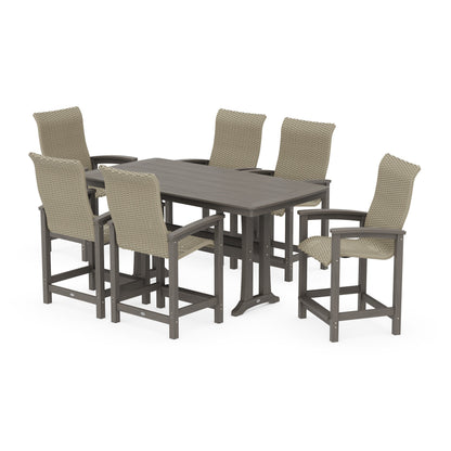 Coastal Woven High-Back Arm Chair 7-Piece Counter Set with Trestle Legs