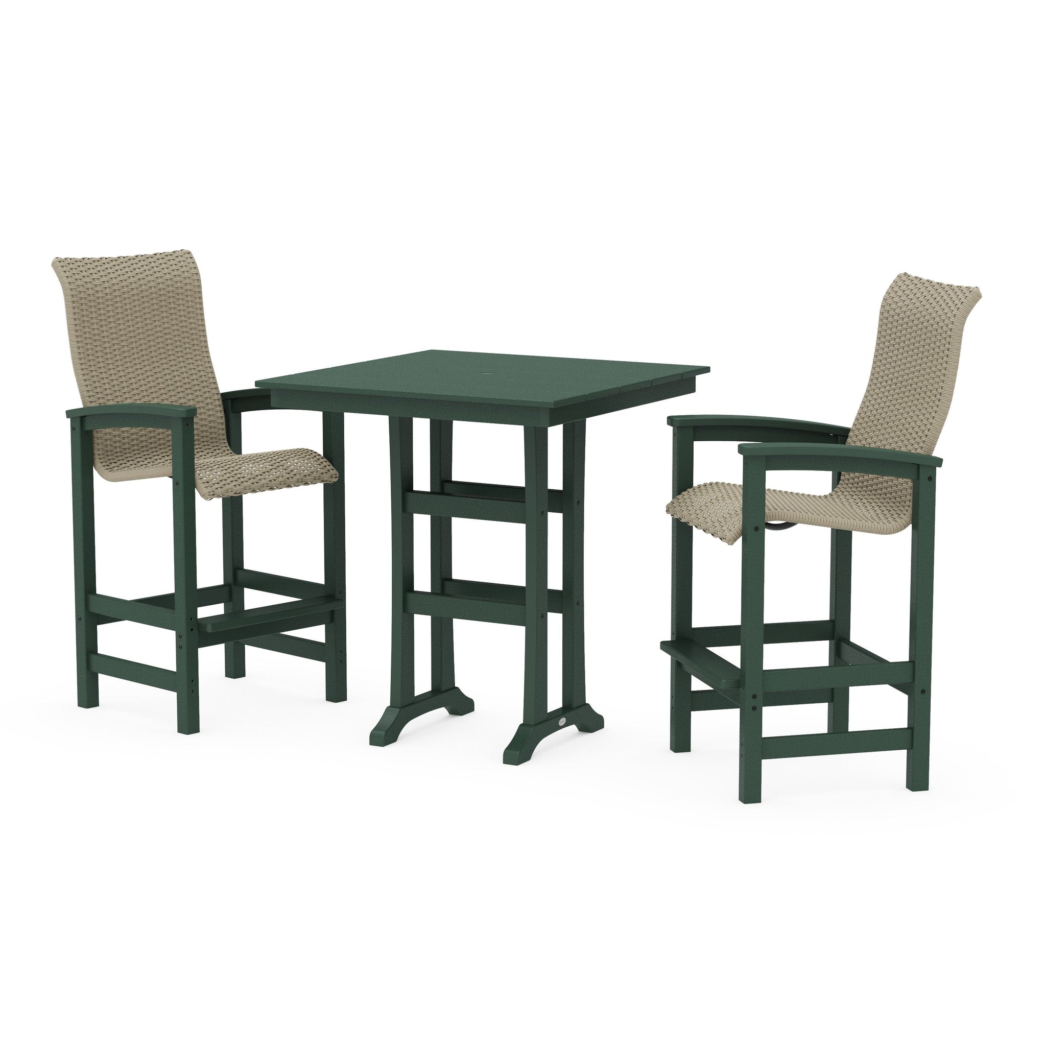 Coastal Woven High-Back 3-Piece Farmhouse Bar Set with Trestle Legs