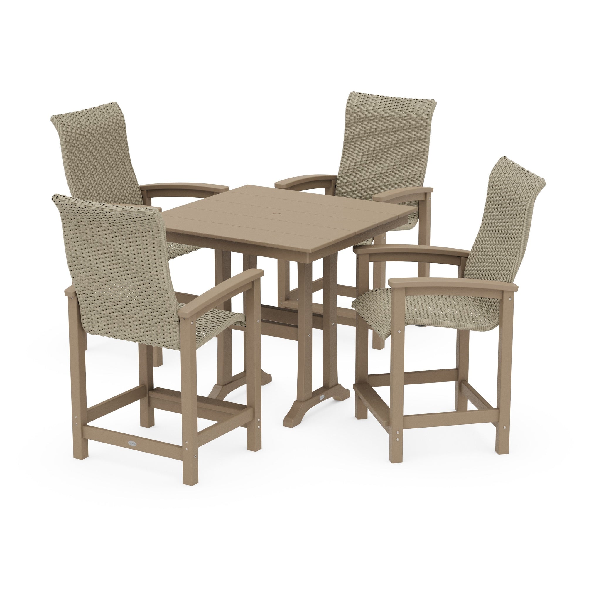 Coastal Woven High-Back 5-Piece Farmhouse Counter Set with Trestle Legs