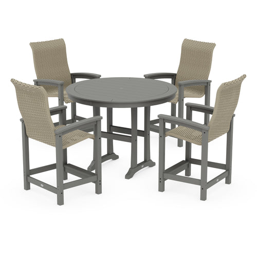 Coastal Woven High-Back 5-Piece Round Counter Set
