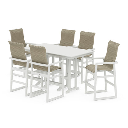 Woven Highback Arm Chair 7-Piece Farmhouse Bar Set
