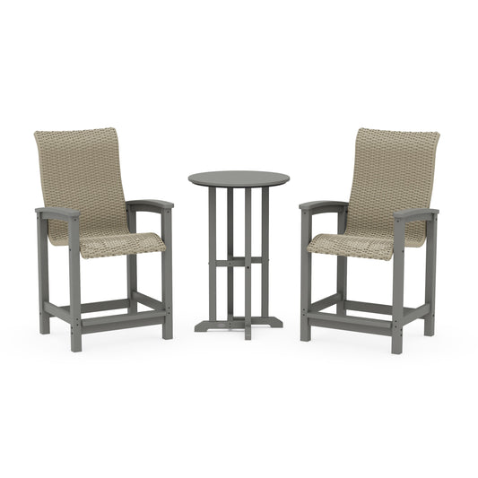 Coastal Woven High-Back 3-Piece Farmhouse Counter Set