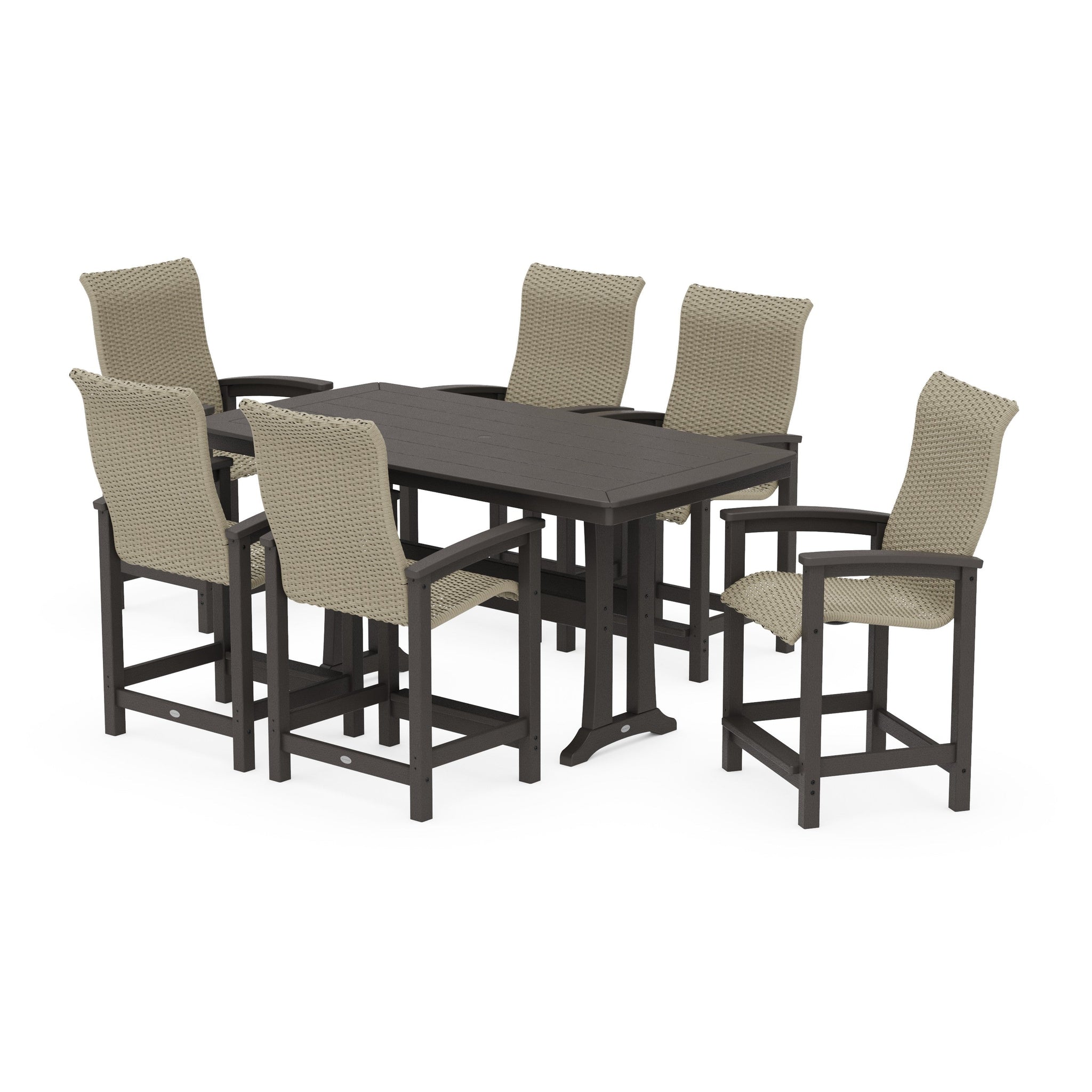 Coastal Woven High-Back Arm Chair 7-Piece Counter Set with Trestle Legs