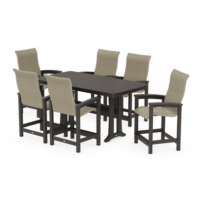 Coastal Woven High-Back Arm Chair 7-Piece Counter Set with Trestle Legs
