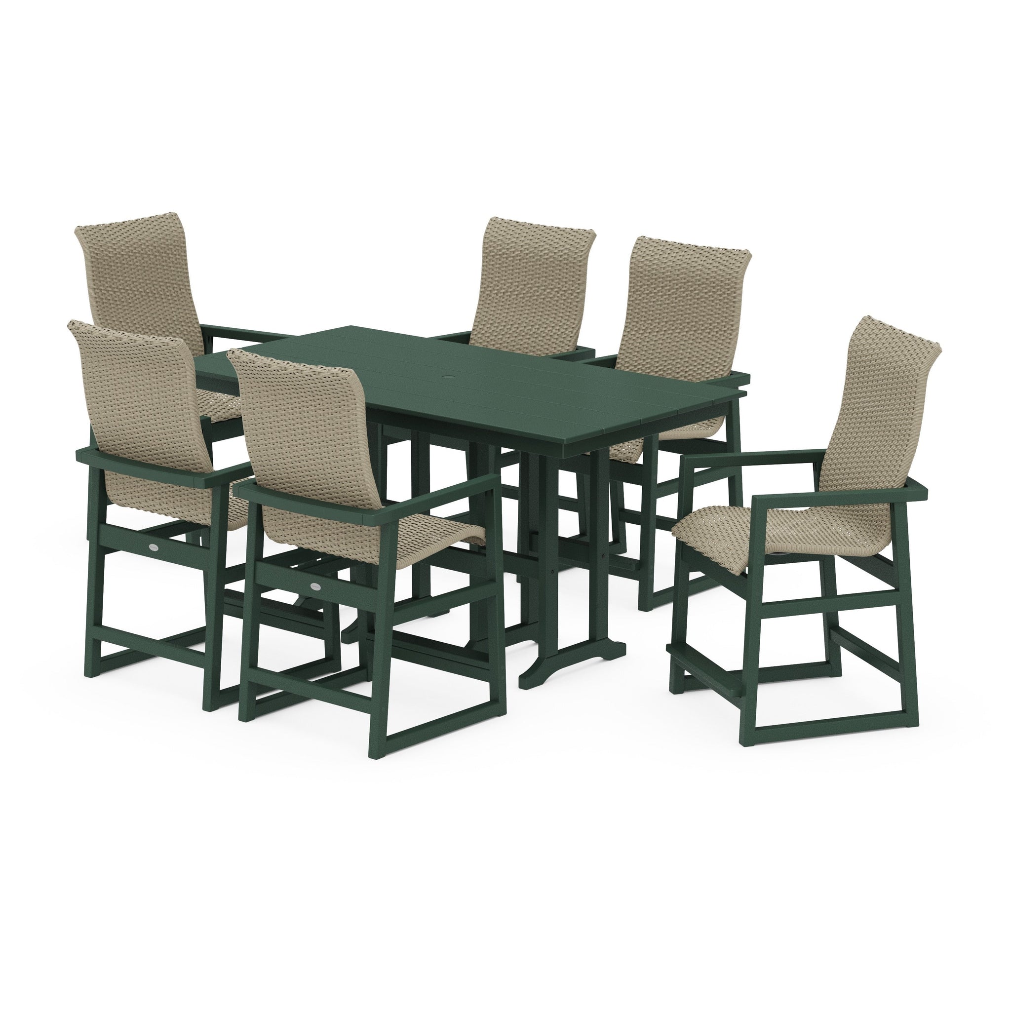 Woven Highback Arm Chair 7-Piece Farmhouse Counter Set