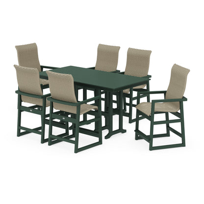 Woven Highback Arm Chair 7-Piece Farmhouse Counter Set