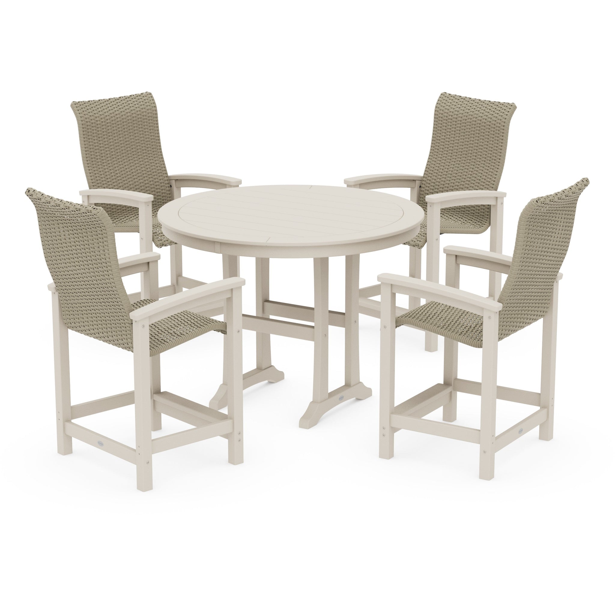 Coastal Woven High-Back 5-Piece Round Counter Set