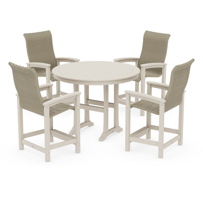 Coastal Woven High-Back 5-Piece Round Counter Set
