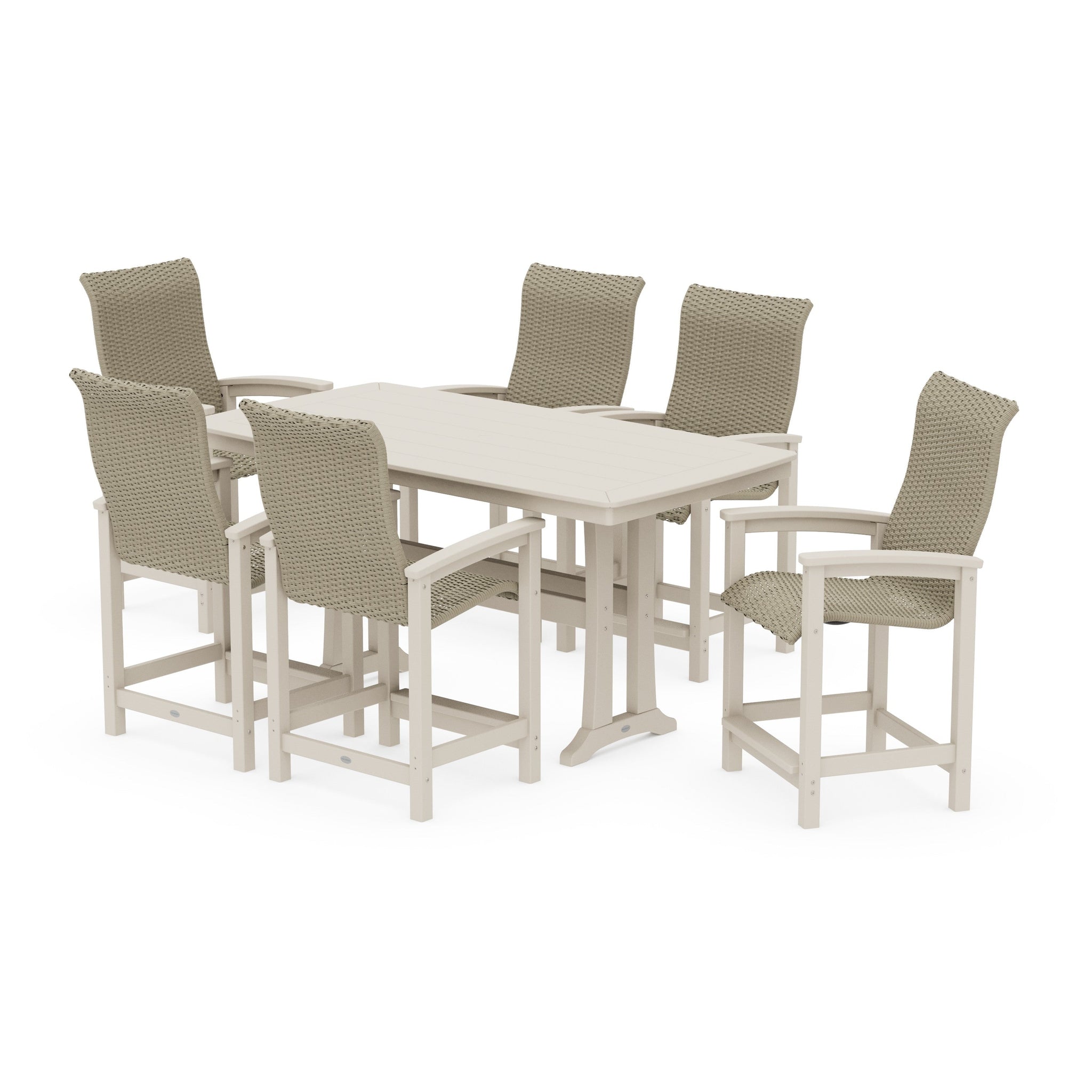 Coastal Woven High-Back Arm Chair 7-Piece Counter Set with Trestle Legs