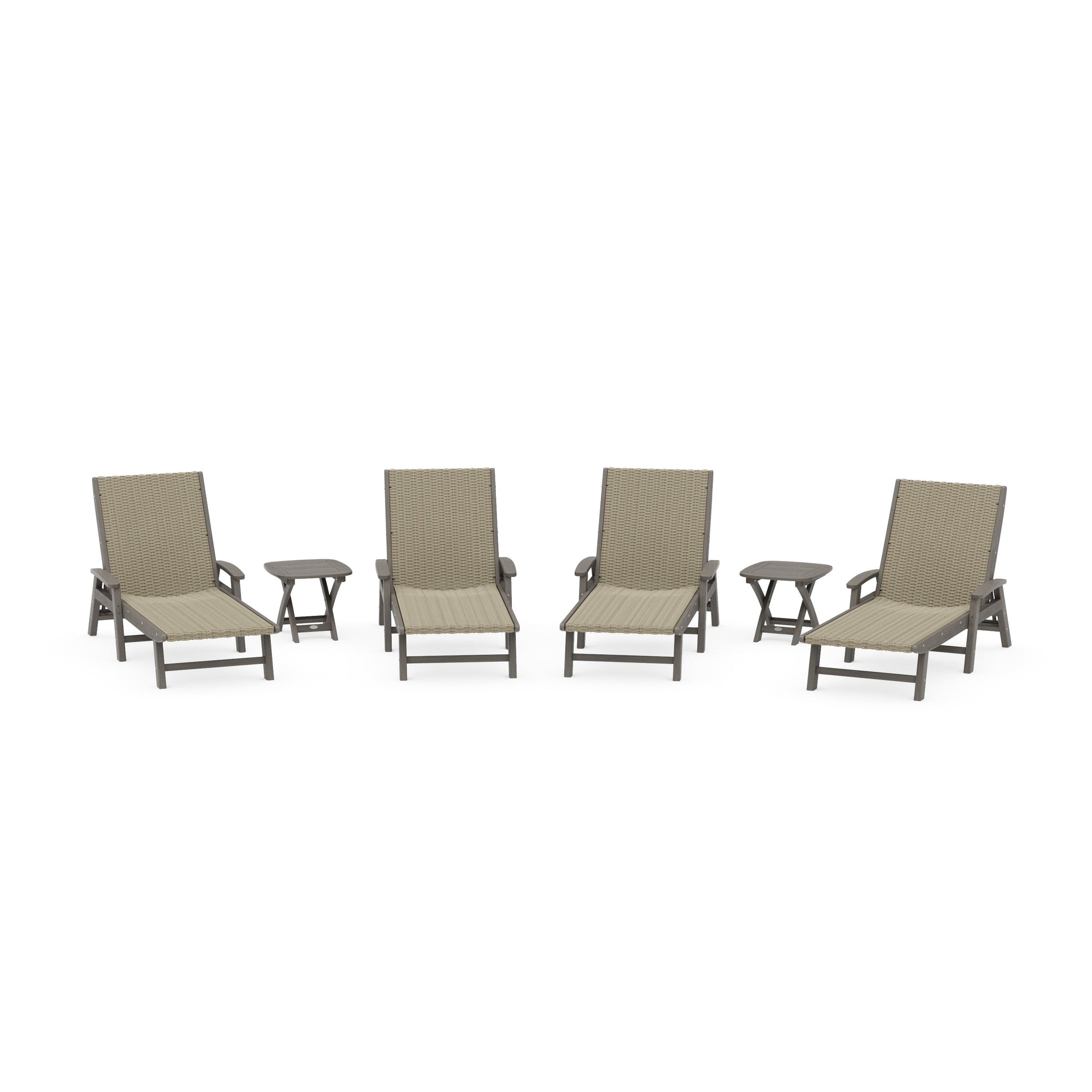6- Piece Coastal Woven Chaise with Arms Chaise Lounge Set