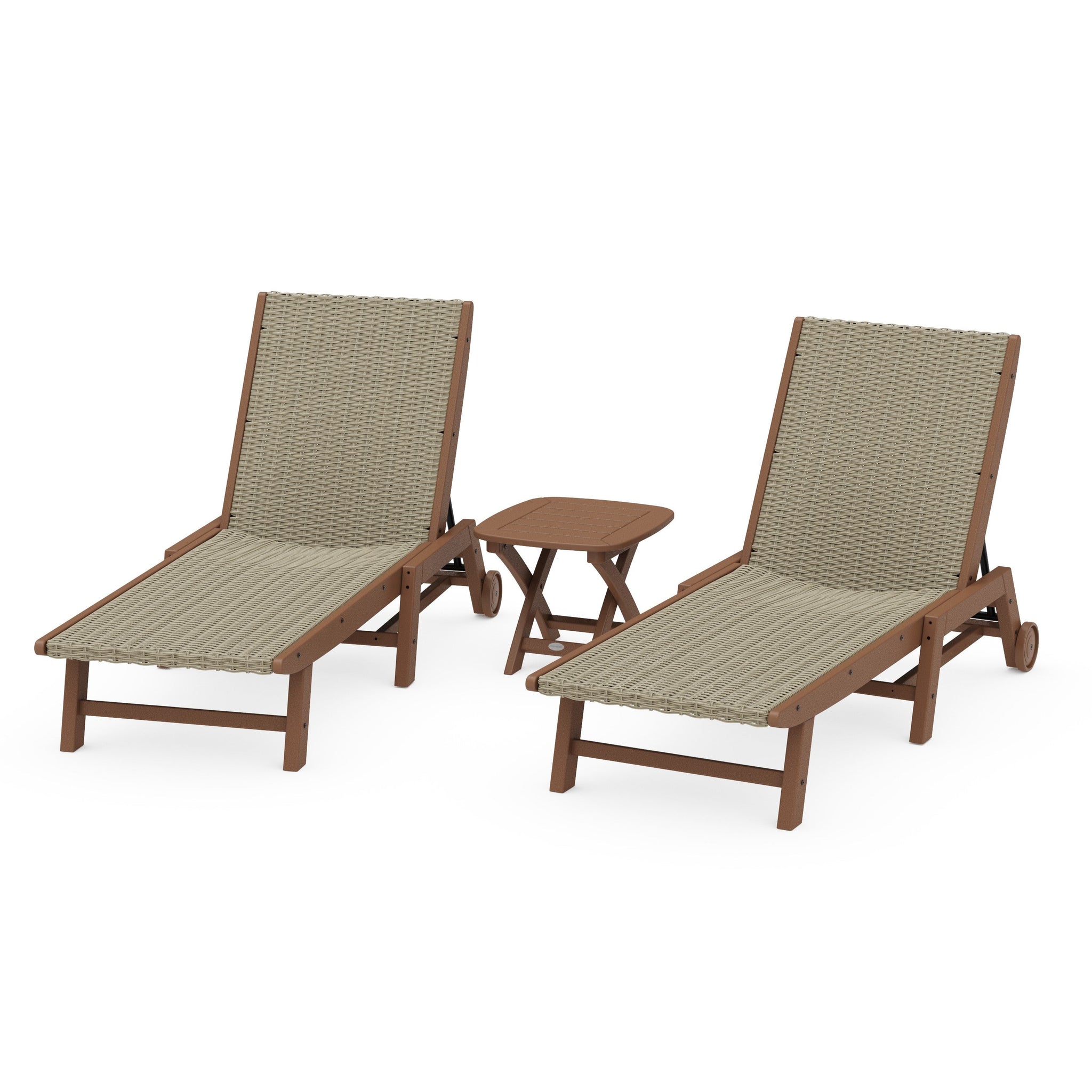3 - Piece Coastal Woven Chaise with Wheels Chaise Lounge Set