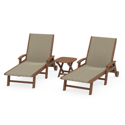 3-Piece Coastal Woven Chaise with Arms and Wheels Chaise Lounge Set