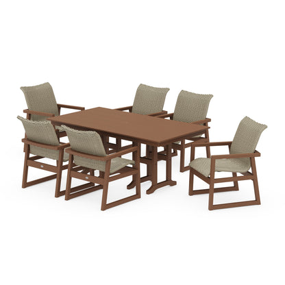 Woven Arm Chair 7-Piece Farmhouse Dining Set