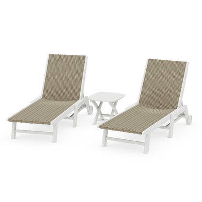 3 - Piece Coastal Woven Chaise with Wheels Chaise Lounge Set