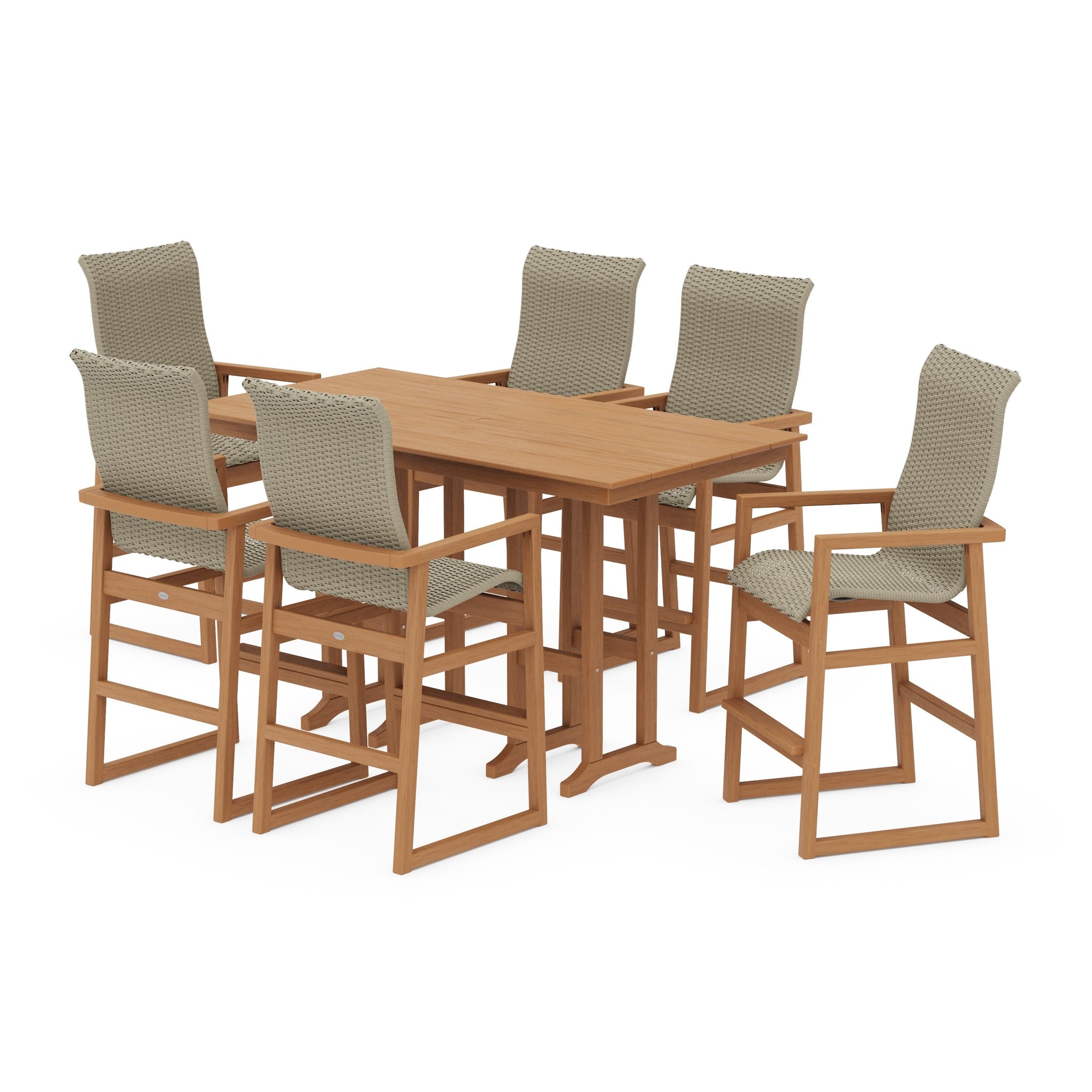 Woven Highback Arm Chair 7-Piece Farmhouse Bar Set