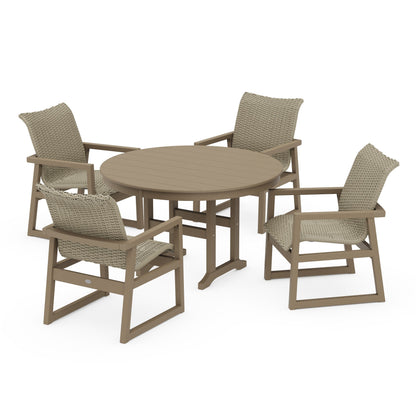 Woven 5-Piece Round Farmhouse Dining Set