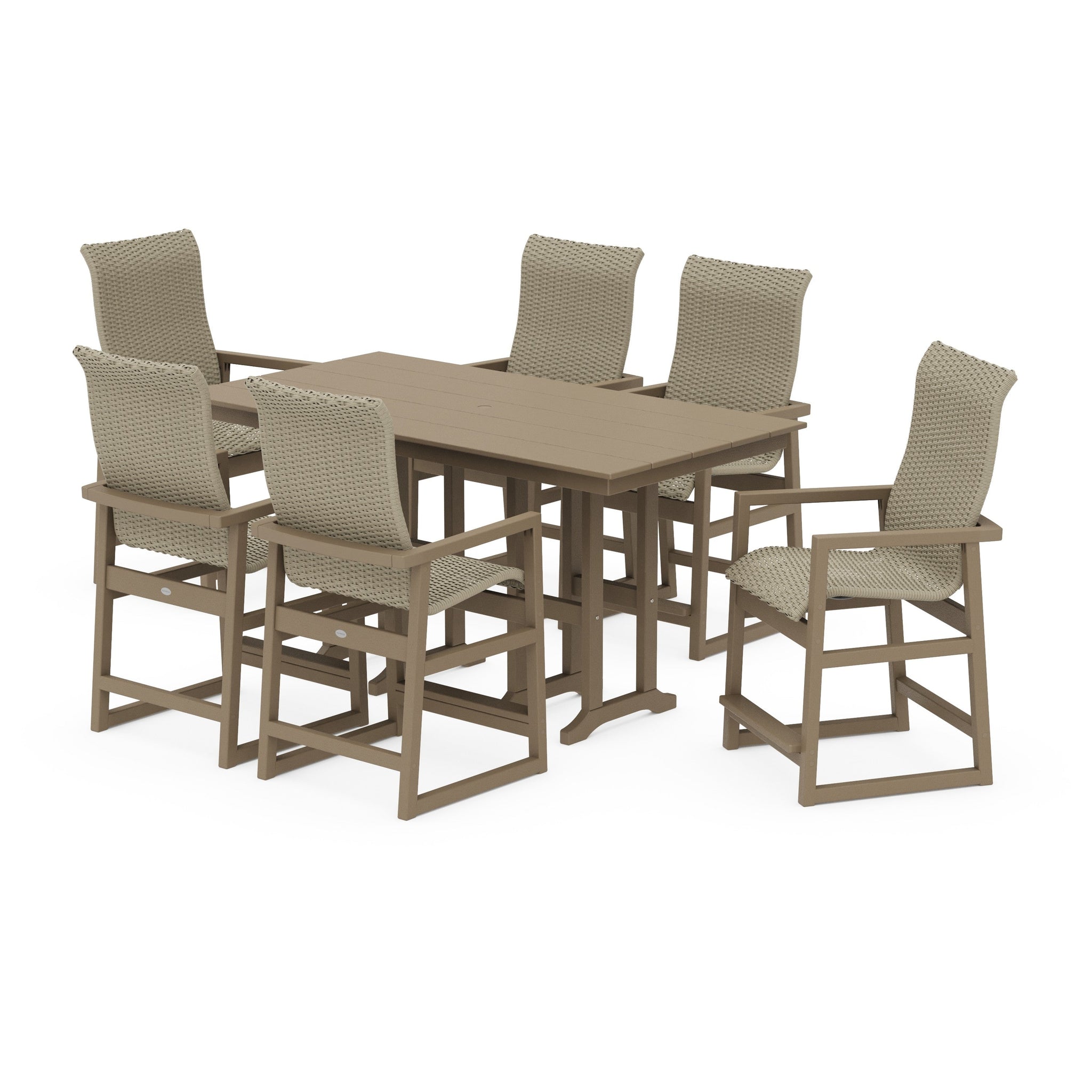 Woven Highback Arm Chair 7-Piece Farmhouse Counter Set