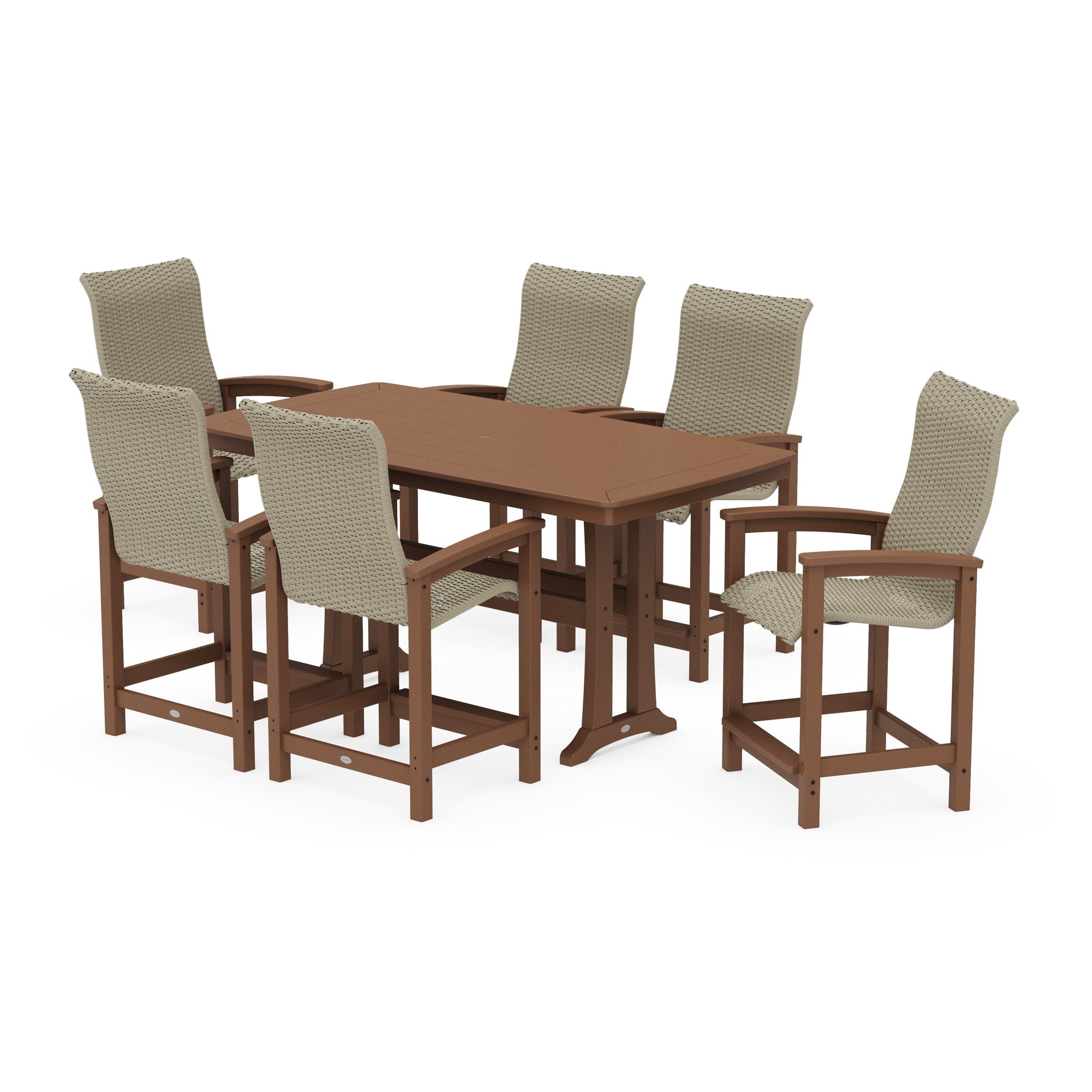 Coastal Woven High-Back Arm Chair 7-Piece Counter Set with Trestle Legs