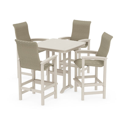 Coastal Woven High-Back 5-Piece Bar Set with Trestle Legs