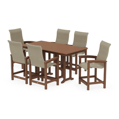 Coastal Woven High-Back Arm Chair 7-Piece Farmhouse Counter Set