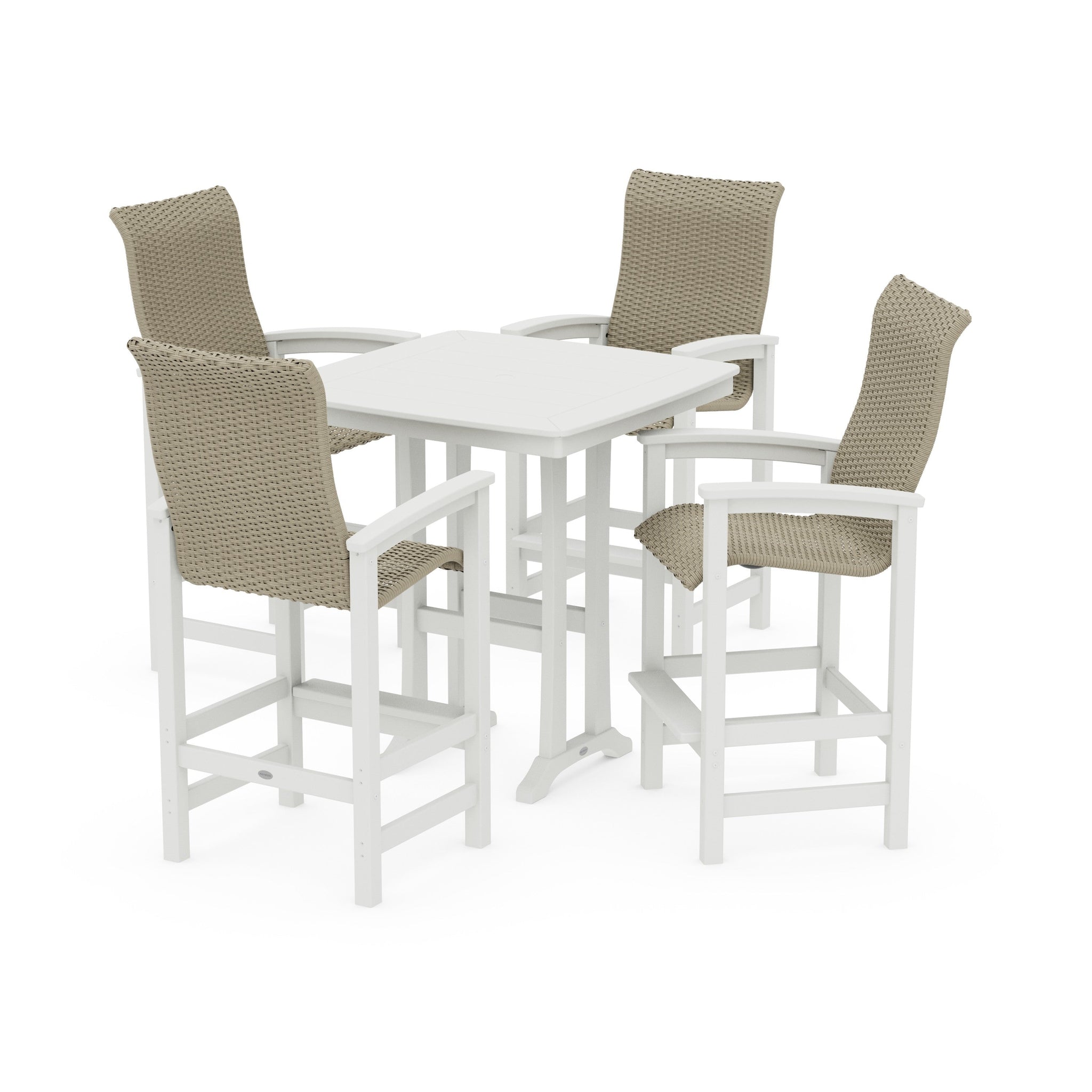 Coastal Woven High-Back 5-Piece Bar Set with Trestle Legs