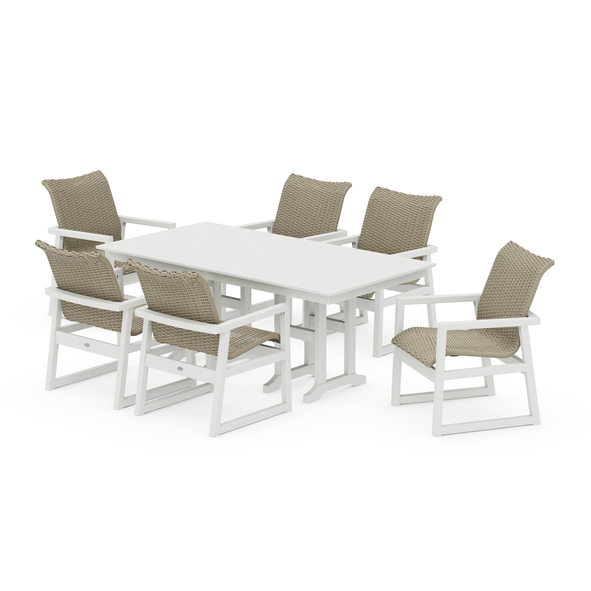 Woven Arm Chair 7-Piece Farmhouse Dining Set