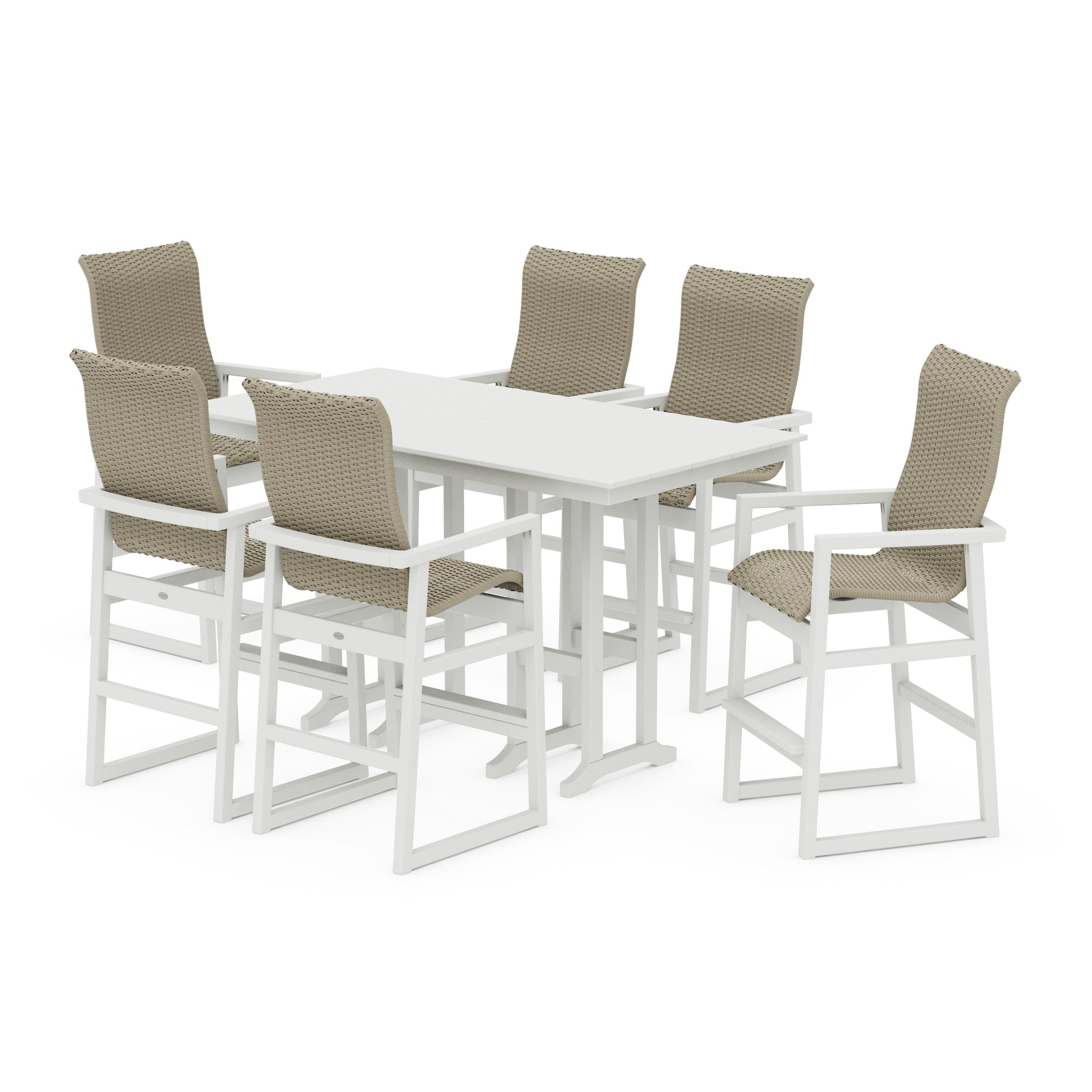 Woven Highback Arm Chair 7-Piece Farmhouse Bar Set