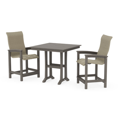 Coastal Woven High-Back 3-Piece Farmhouse Counter Set with Trestle Legs