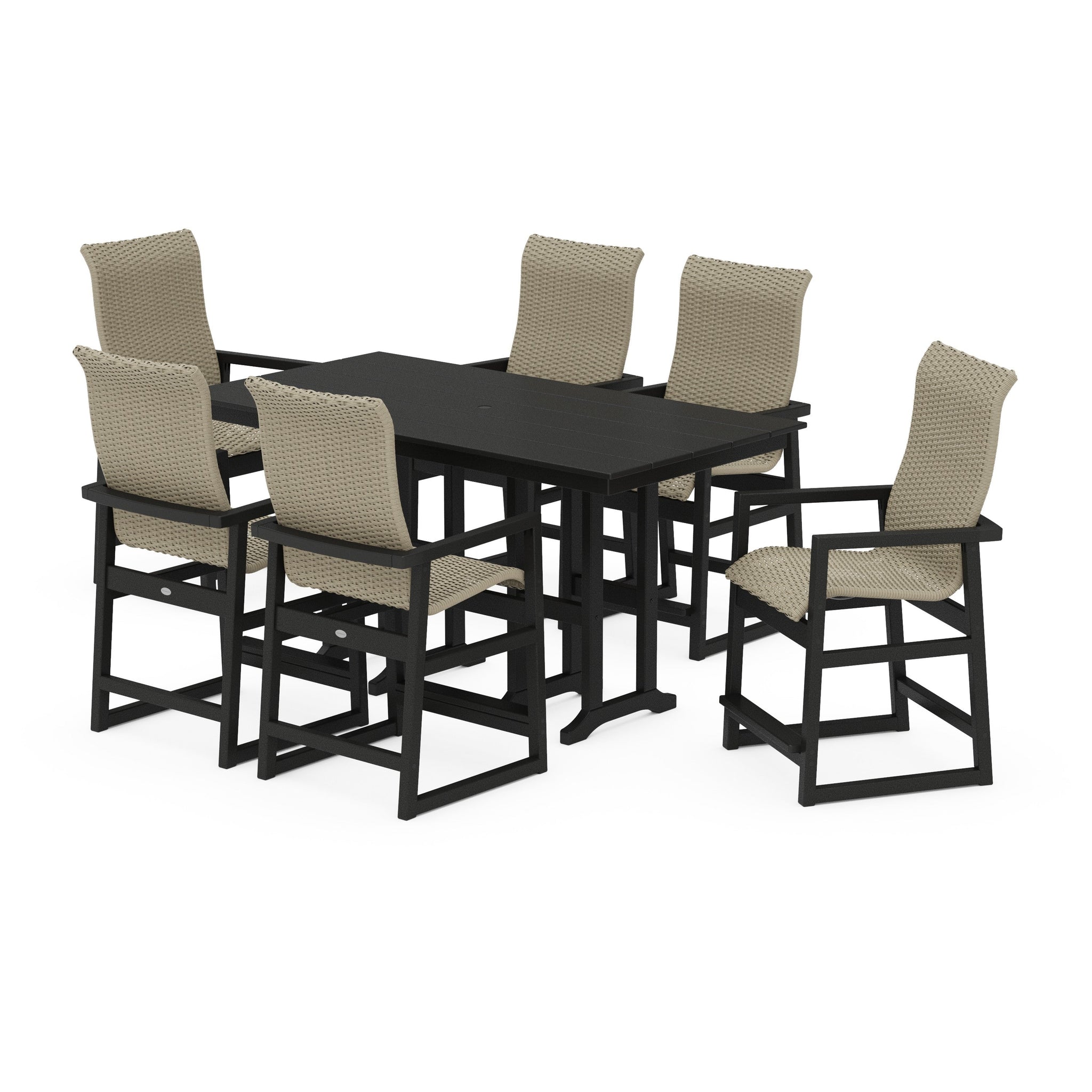 Woven Highback Arm Chair 7-Piece Farmhouse Counter Set