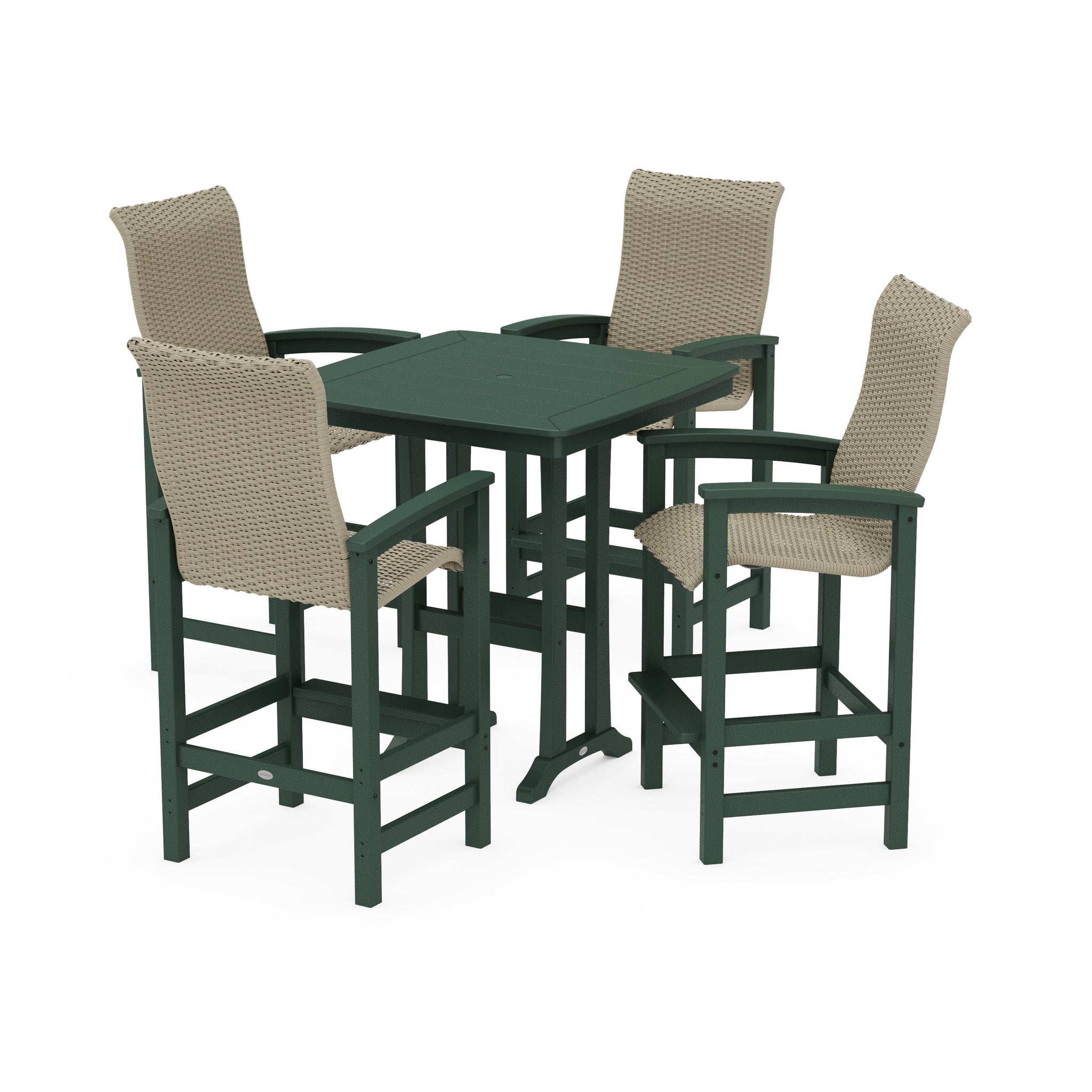Coastal Woven High-Back 5-Piece Bar Set with Trestle Legs