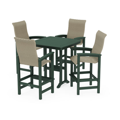 Coastal Woven High-Back 5-Piece Bar Set with Trestle Legs