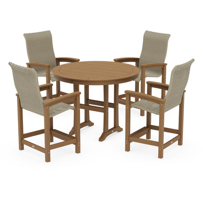 Coastal Woven High-Back 5-Piece Round Counter Set