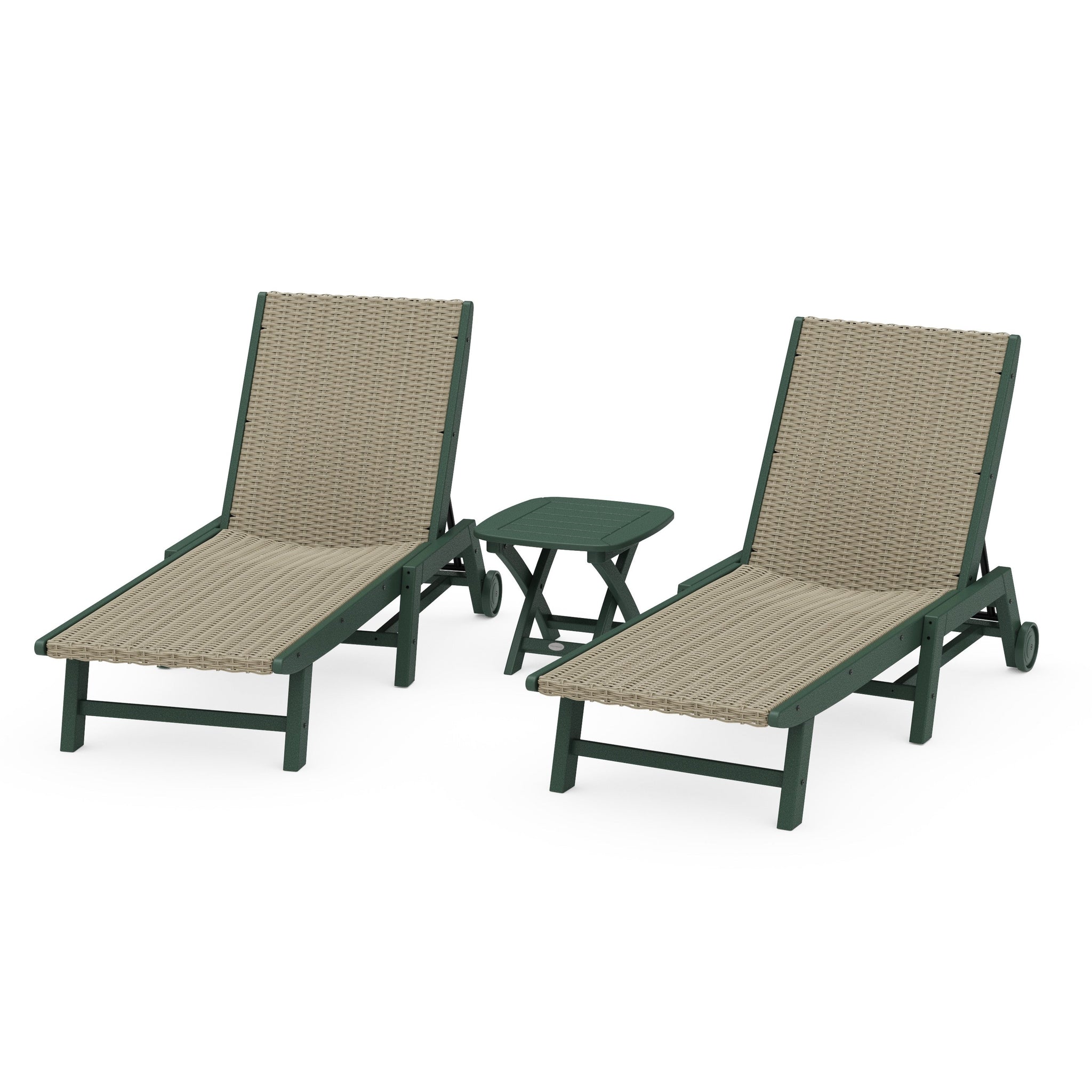 3 - Piece Coastal Woven Chaise with Wheels Chaise Lounge Set