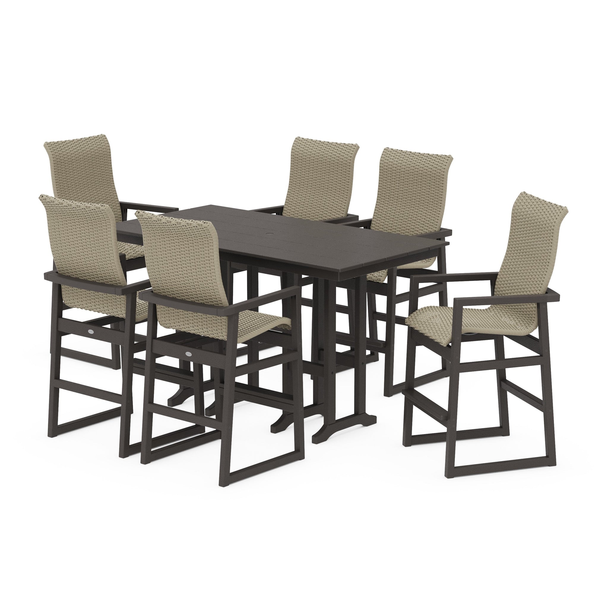 Woven Highback Arm Chair 7-Piece Farmhouse Bar Set