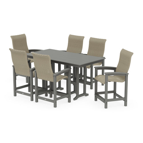 Coastal Woven High-Back Arm Chair 7-Piece Farmhouse Counter Set