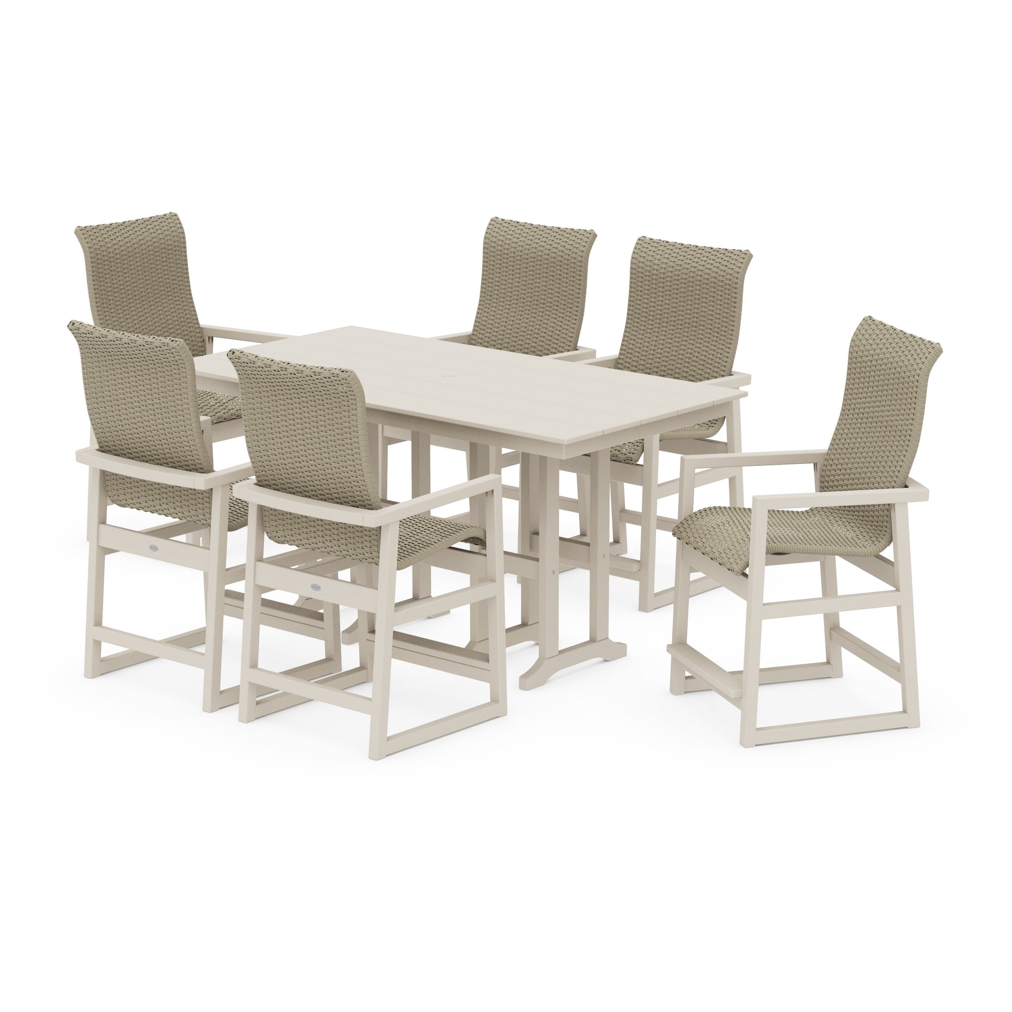 Woven Highback Arm Chair 7-Piece Farmhouse Counter Set