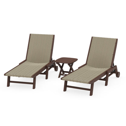 3 - Piece Coastal Woven Chaise with Wheels Chaise Lounge Set