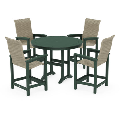 Coastal Woven High-Back 5-Piece Round Counter Set