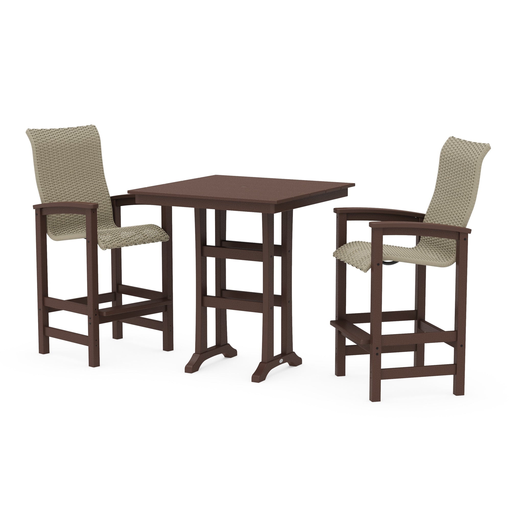 Coastal Woven High-Back 3-Piece Farmhouse Bar Set with Trestle Legs