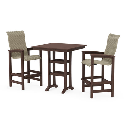 Coastal Woven High-Back 3-Piece Farmhouse Bar Set with Trestle Legs