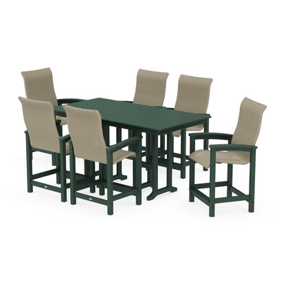 Coastal Woven High-Back Arm Chair 7-Piece Farmhouse Counter Set