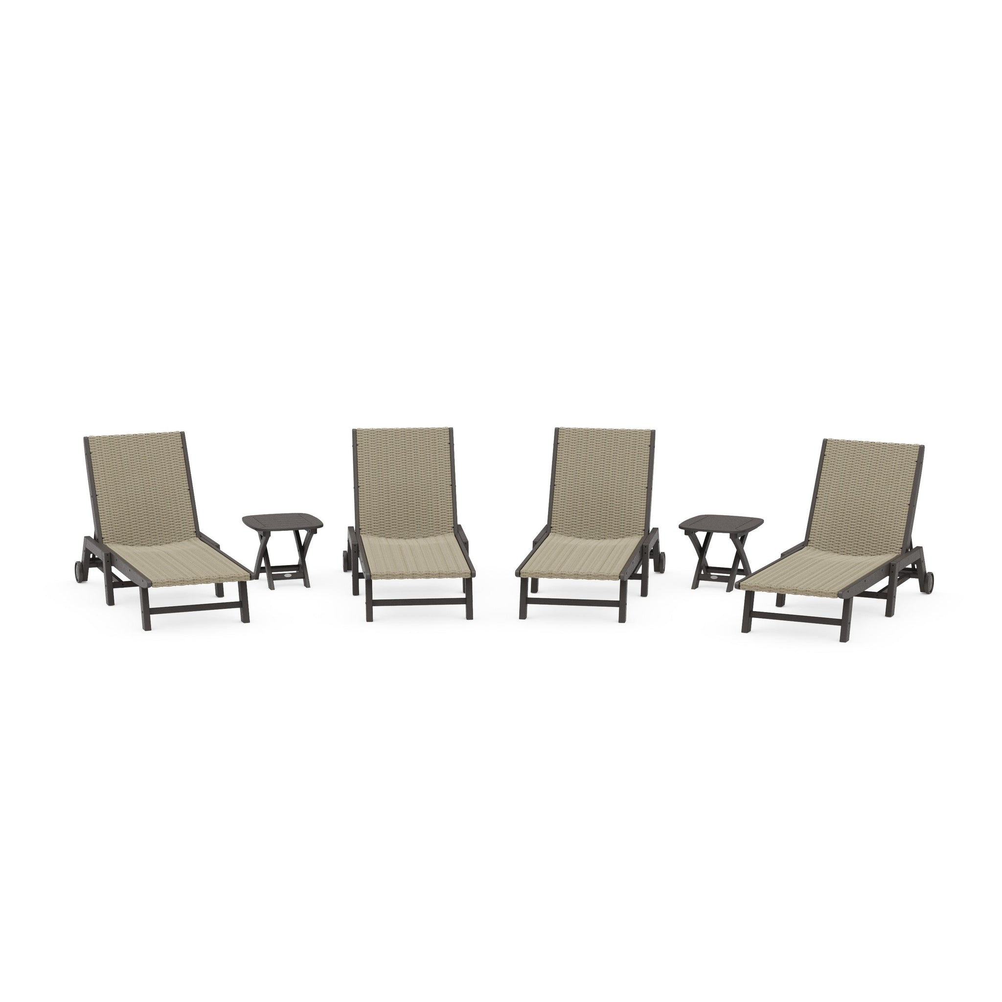 6- Piece Coastal Woven Chaise with Wheels Chaise Lounge Set