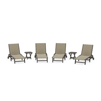 6- Piece Coastal Woven Chaise with Wheels Chaise Lounge Set