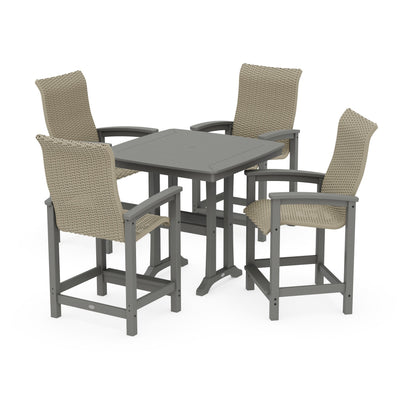 Coastal Woven High-Back 5-Piece Counter Set with Trestle Legs
