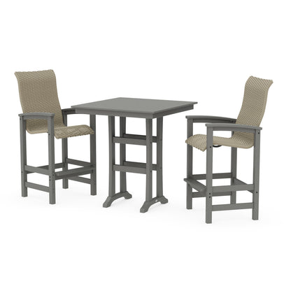 Coastal Woven High-Back 3-Piece Farmhouse Bar Set with Trestle Legs