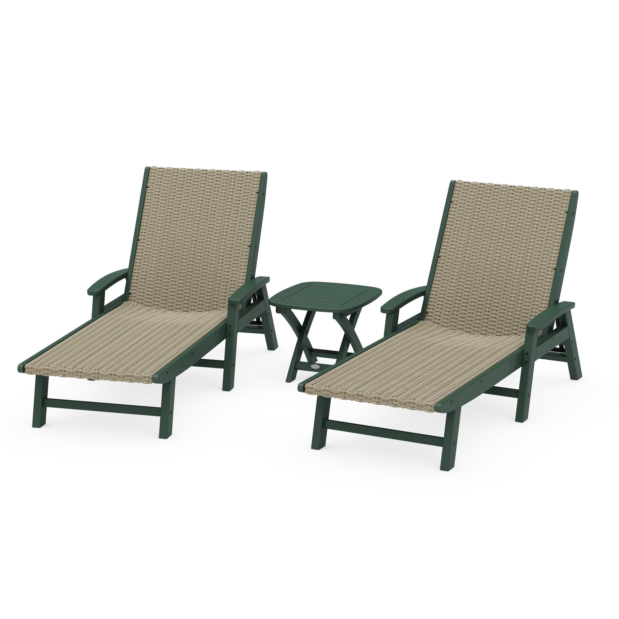 3 - Piece Coastal Woven Chaise with Arms Chaise Lounge Set
