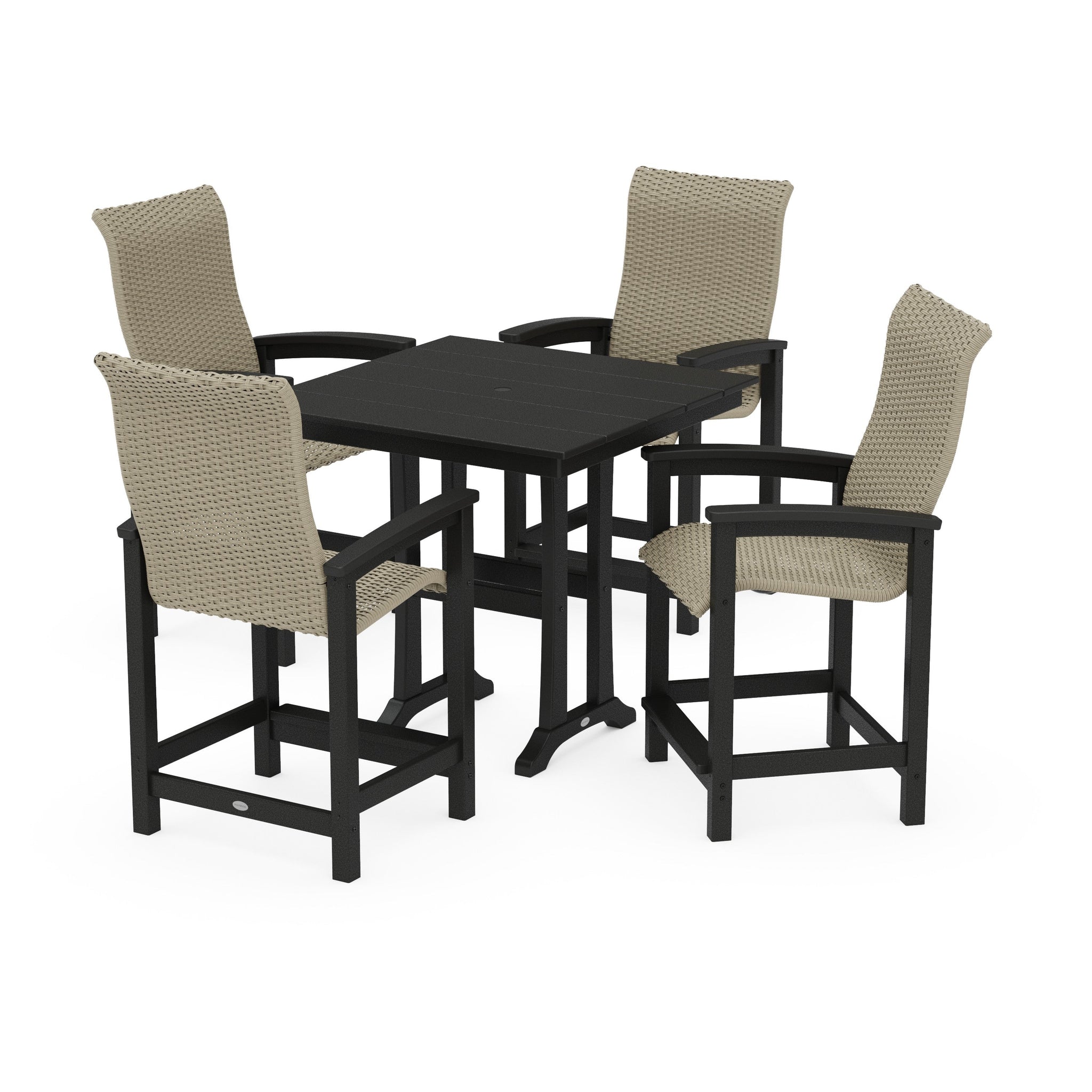 Coastal Woven High-Back 5-Piece Farmhouse Counter Set with Trestle Legs