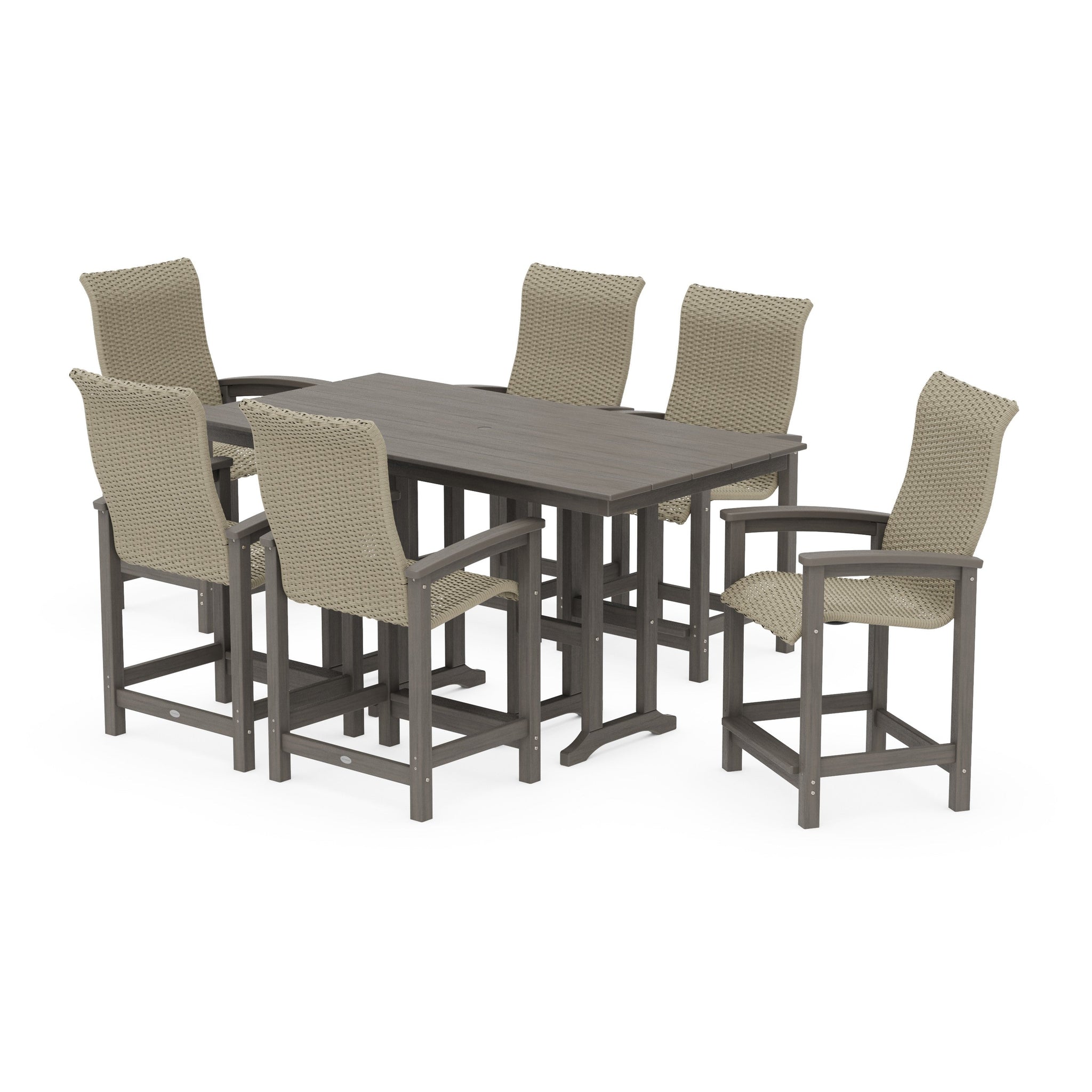 Coastal Woven High-Back Arm Chair 7-Piece Farmhouse Counter Set
